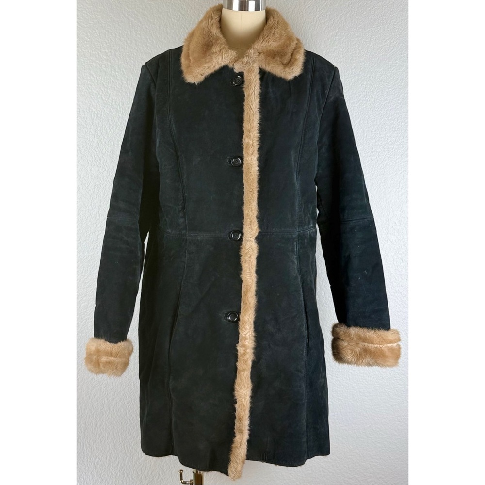 U.S.A. Leather Vintage 70s Style Penny Lane Sherpa Lined Coat 
Black w/Tan Large - Picture 7 of 11